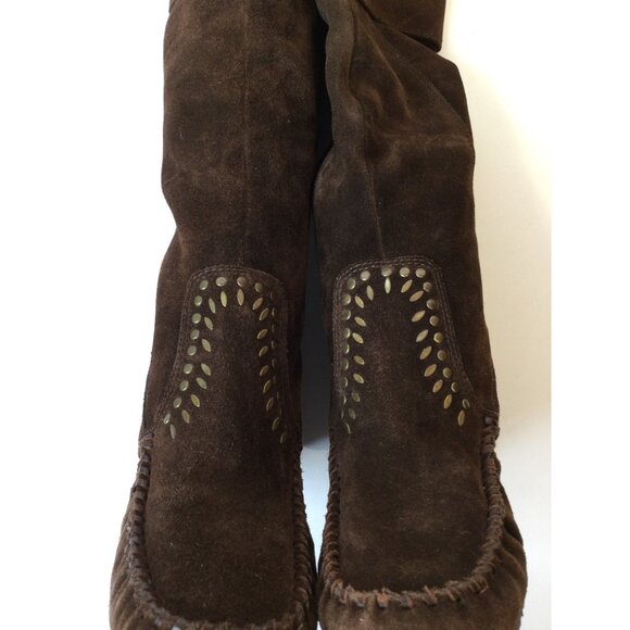 Sam Edelman Brown Suede Leather Moccasin Style Wedge Boots Size 8 M Tall - Picture 2 of 12
